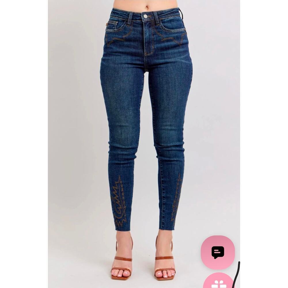 Judy Blue Mid Rise Western Embroidery Detail Skinny Denim Jeans 14W